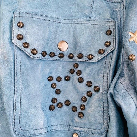 Double D Ranch RARE Turquoise Studded Star Accent Genuine Leather Cropped Jacket - Picture 6 of 10